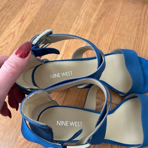 Nine West Cobalt Royal Blue Open Toe Sandal Heels Pumps Women’s Size 10 - Picture 8 of 9